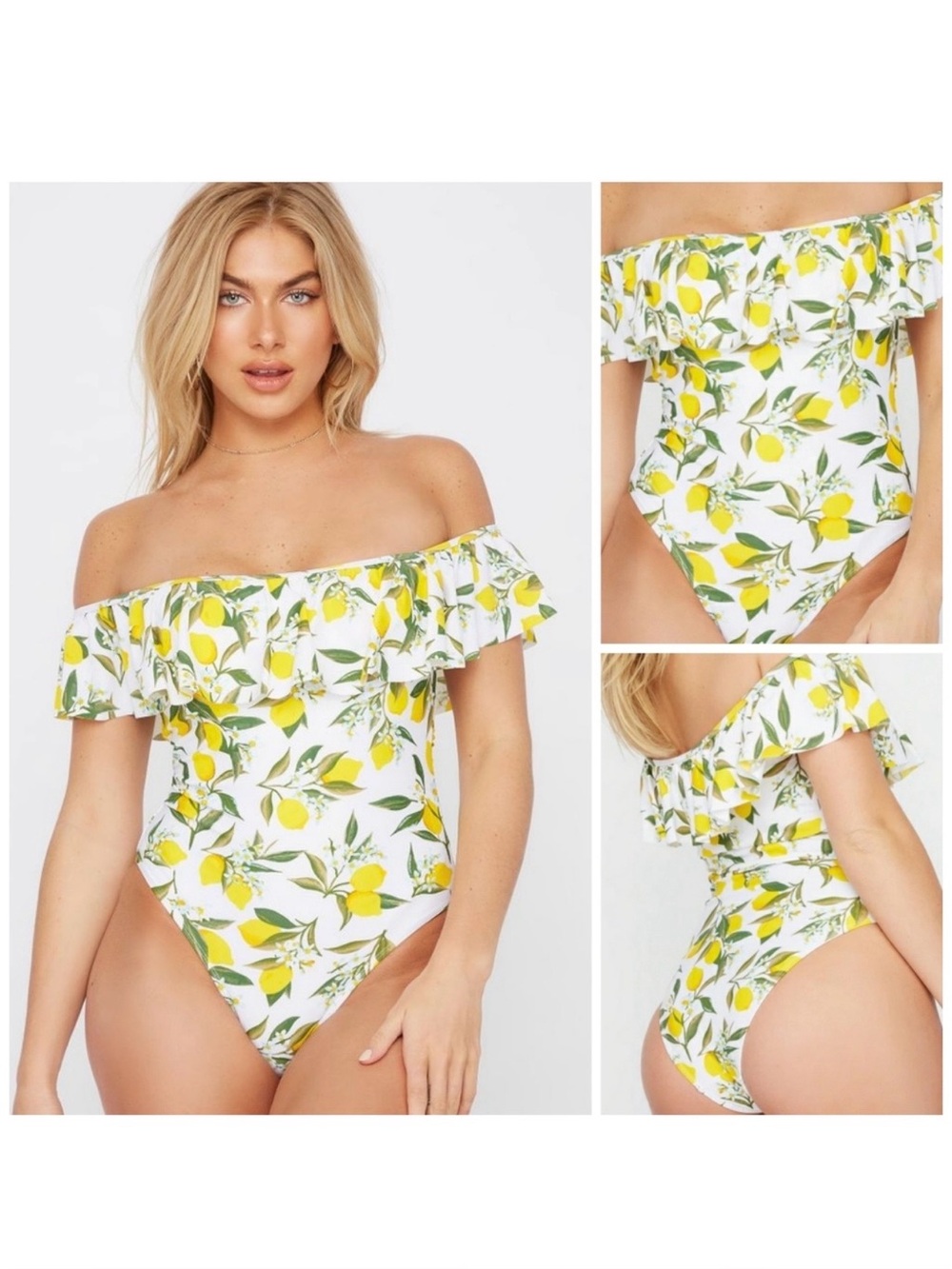 Betty Jade Swim Women’s Large Lemon-Print Ruffle One-Piece Swimsuit